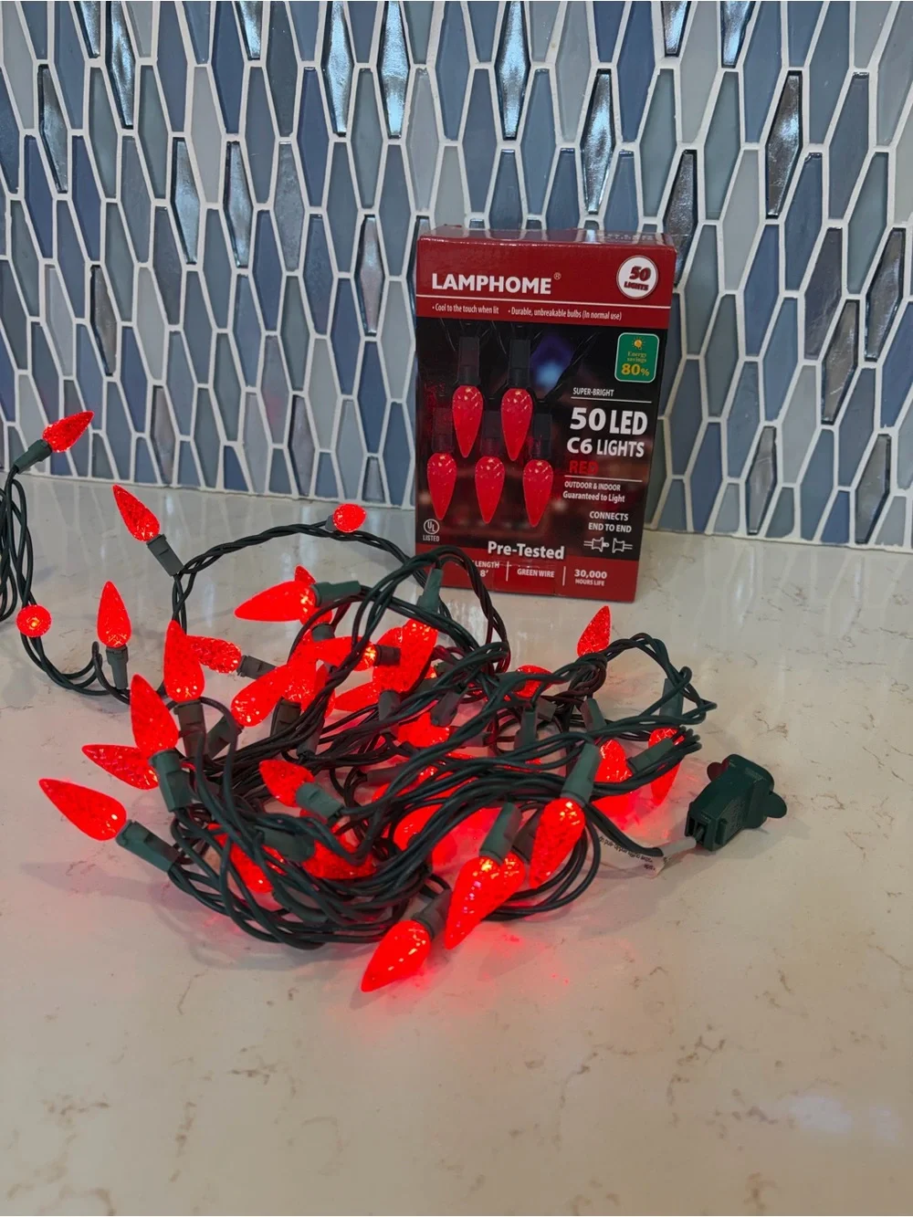 LAMPhome 50 LED C6 String Lights - Red